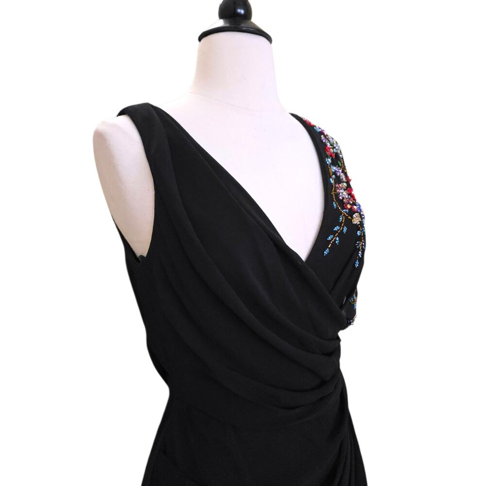 Mac Duggal Evening 26530 Beaded Floral Wrap 2 Gown Black Chiffon Embellished V - Picture 8 of 14